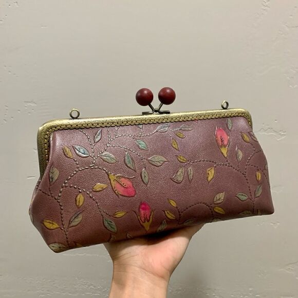 Handsewn Genuine Leather Wooden Ball Kisslock Clutch/Shoulder Bag/Crossbody - Picture 11 of 16